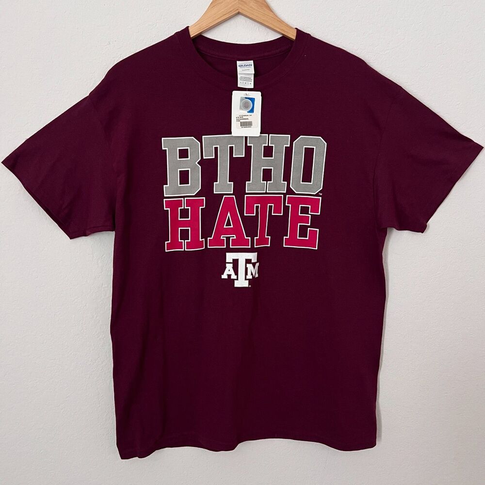 NWT Texas A&M Aggies BTHO HATE Maroon Tee Shirt Mens L Gildan